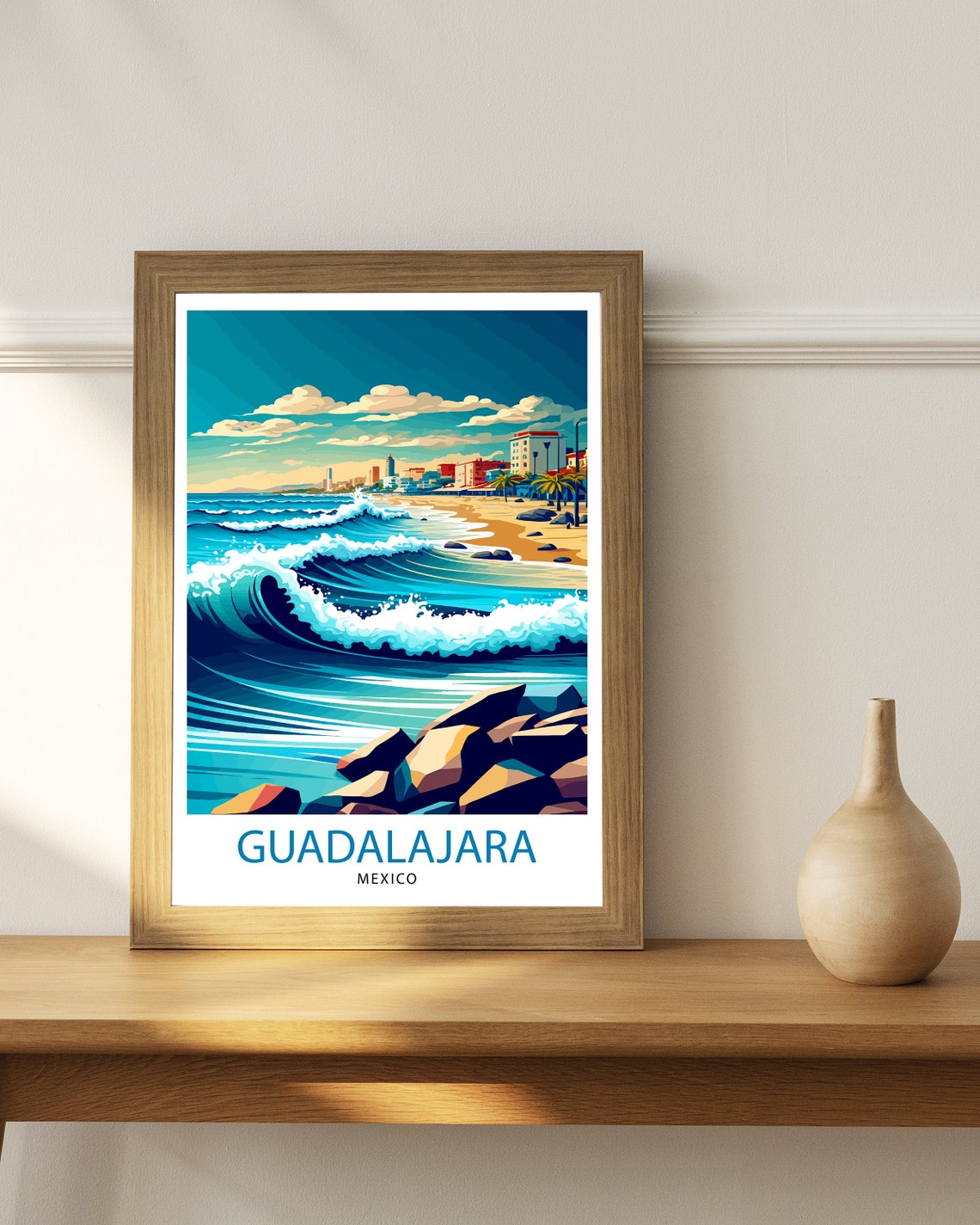 Guadalajara Mexico Vibrant Coastal Surf Beach Waves Travel Poster - Image 2