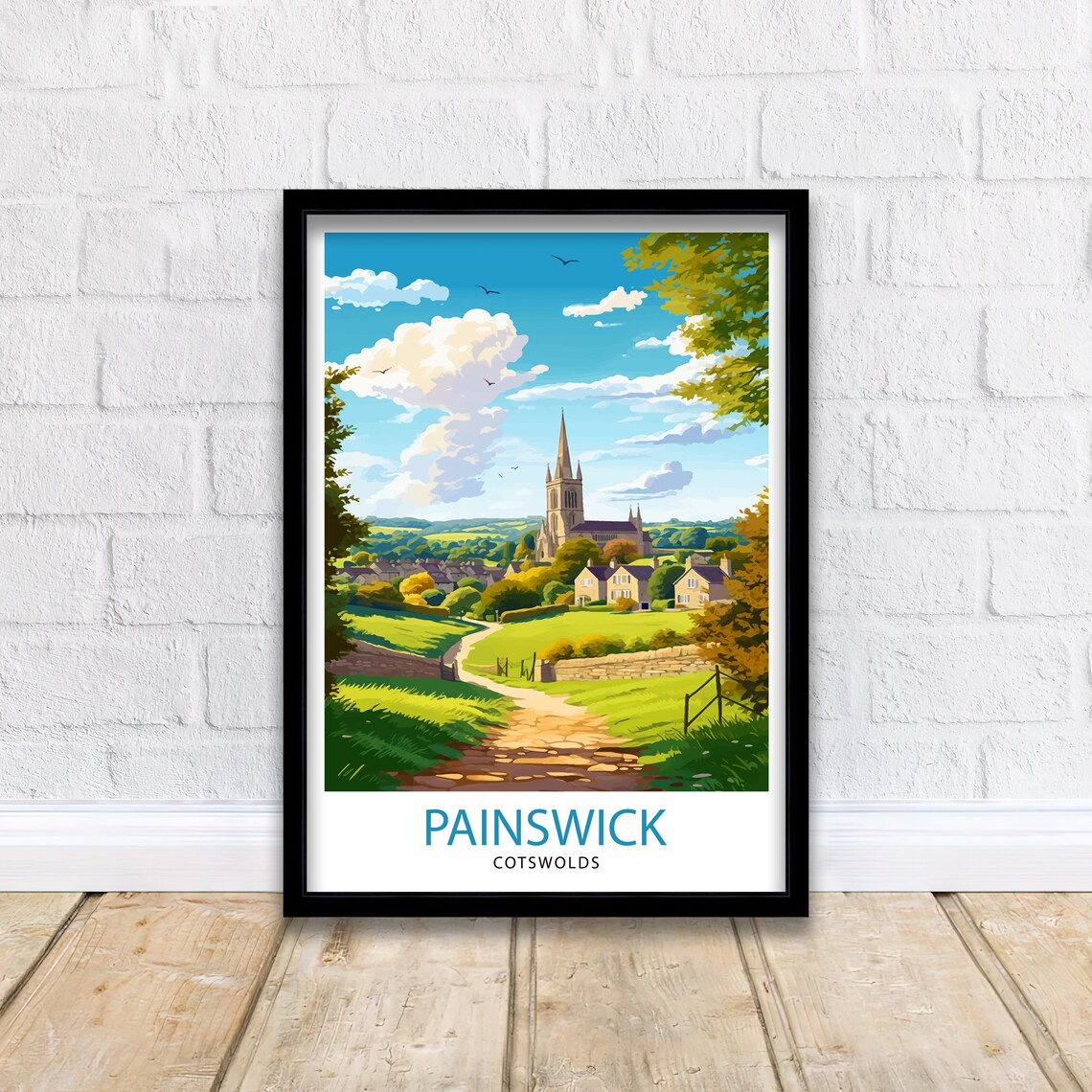 Painswick Cotswolds Scenic Church Hill Stone Village Travel Poster - Image 2