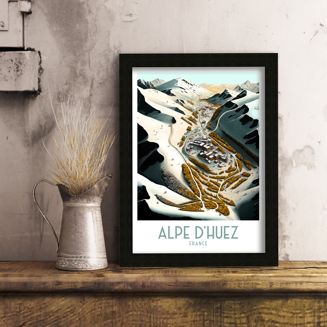 Alpe d'Huez France Winter Ski Village Mountain Panorama Poster - Image 3