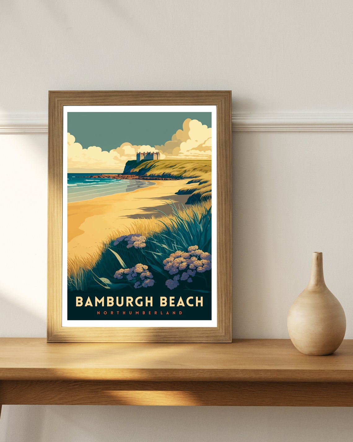Bamburgh Beach Northumberland Castle Coast Golden Sand Waves Poster - Image 2