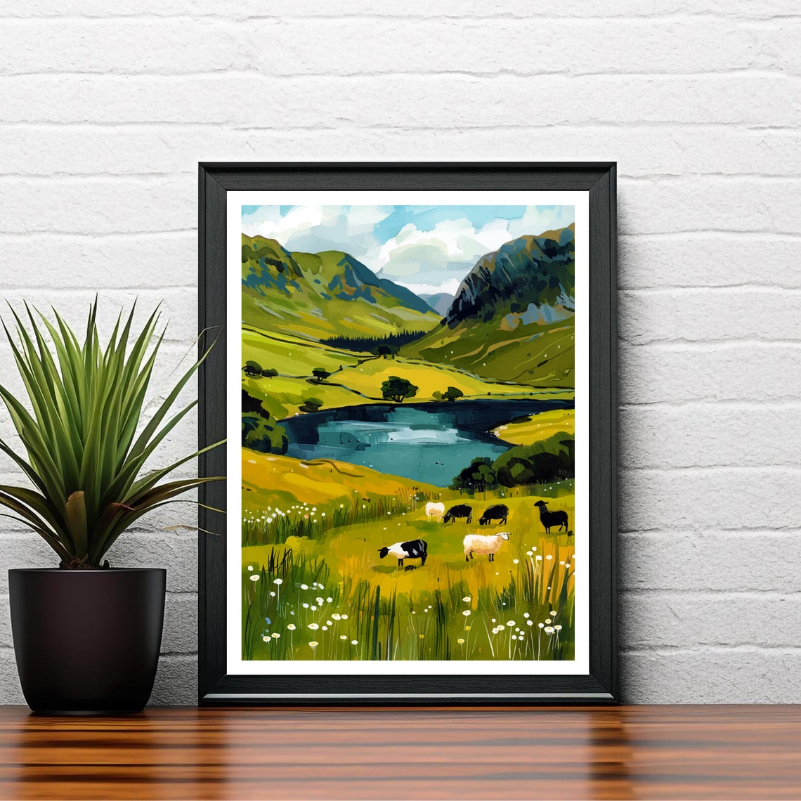 Cumbria Lake District Grazing Sheep Fells Lakeside Meadow Art Poster - Image 2