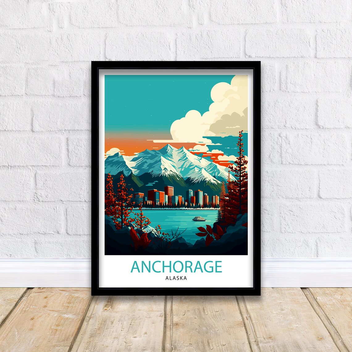 Anchorage Alaska Travel Poster, Cityscape Illustration - Image 2