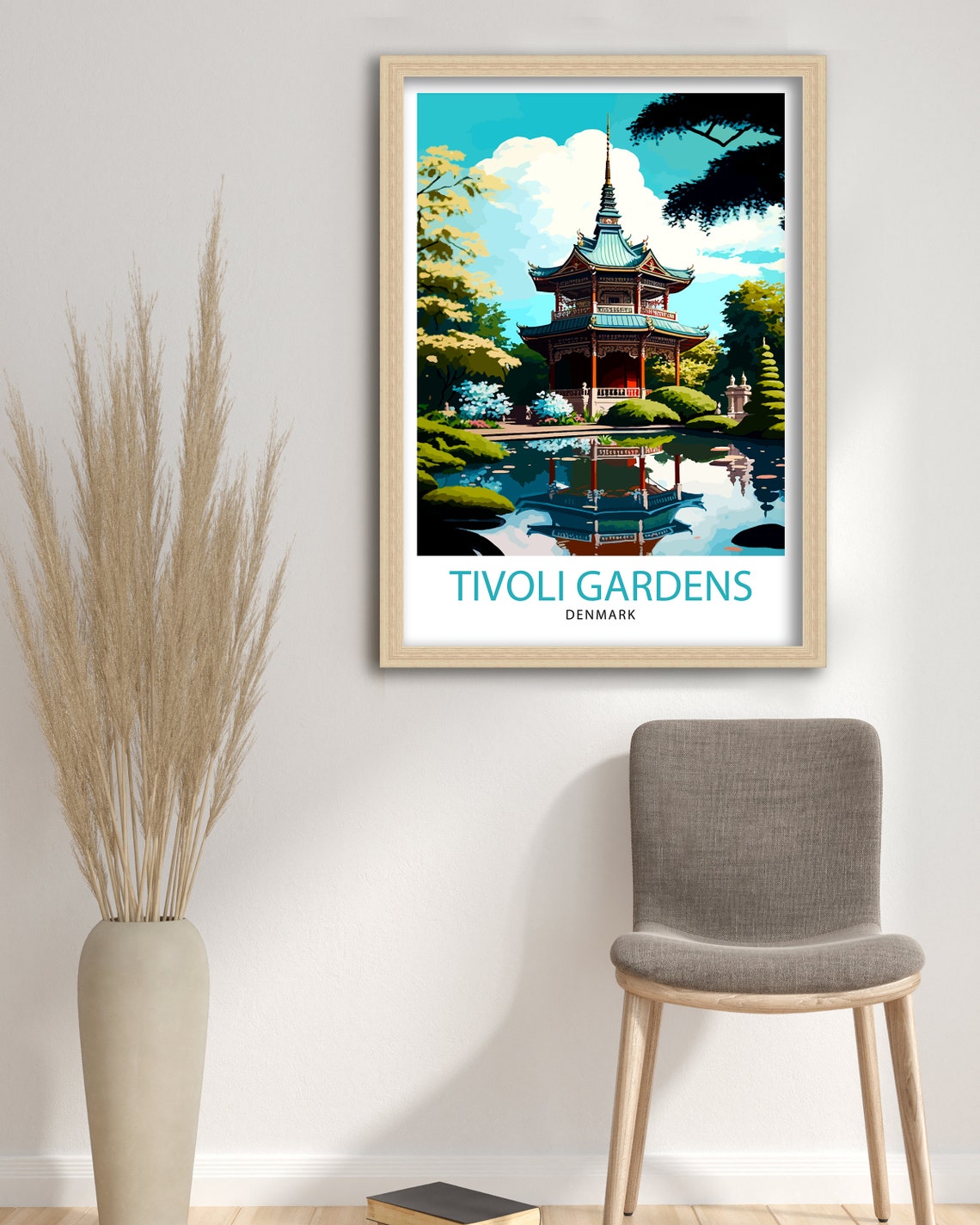 Tivoli Gardens Denmark Pagoda Pond Reflection Evening Amusement Poster - Image 3