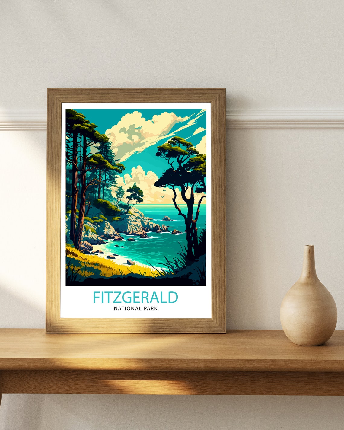 Fitzgerald National Park Coastal Pines Rocks Vintage Travel Poster - Image 3