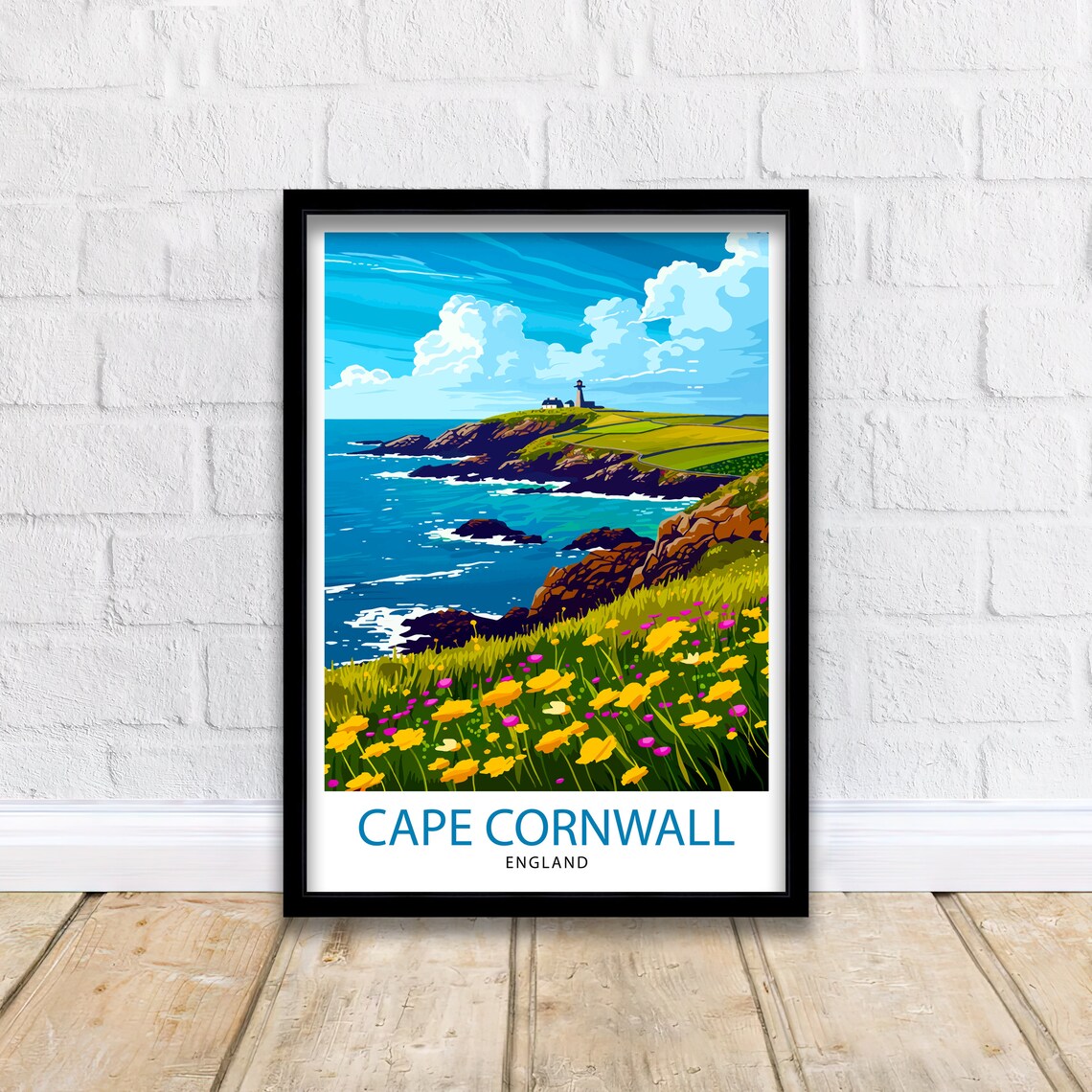 Cape Cornwall England Wildflower Headland Coastal Cliff Art Poster