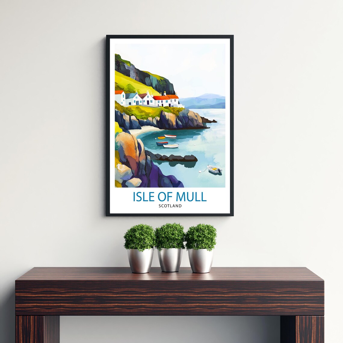 Isle Of Mull Scotland Coastal Village Harbour Watercolor Travel Poster - Image 3