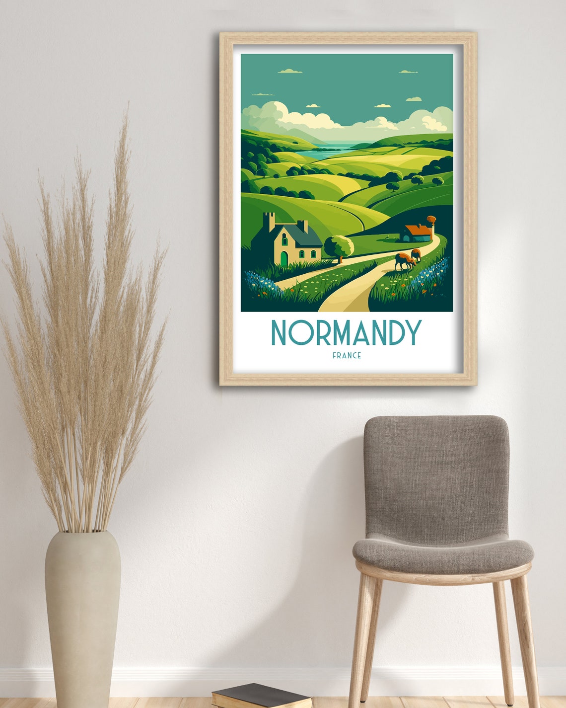 Normandy France Green Countryside Farm Rolling Hills View Poster - Image 2