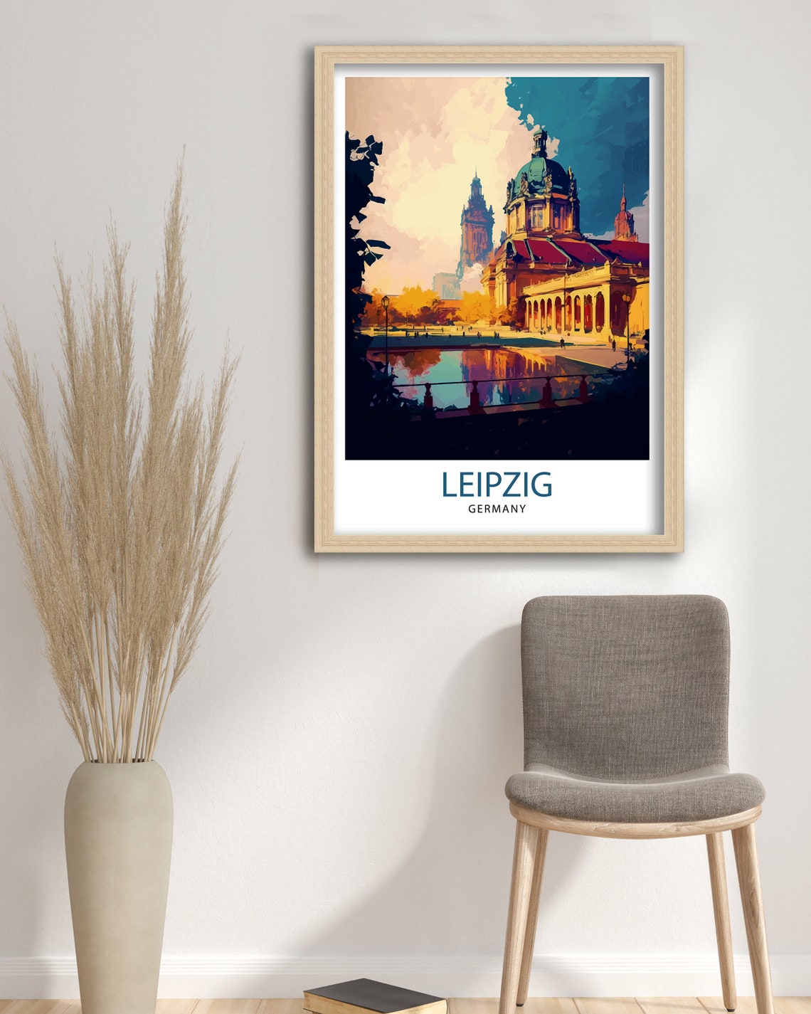 Leipzig Germany Historic Domed Palace Dusk Cityscape Art Poster - Image 3