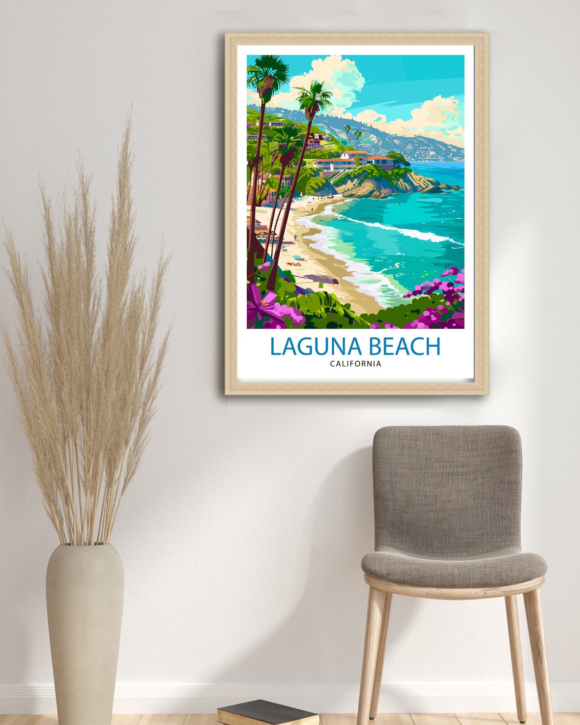 Laguna Beach California Palm Trees Ocean Surf Scene Travel Poster - Image 2