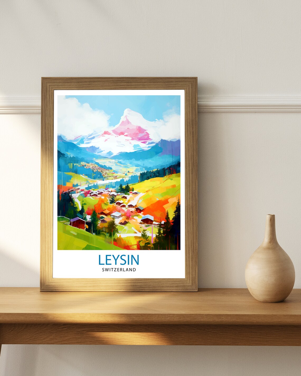 Leysin Switzerland Alpine Village Colorful Mountain View Poster - Image 2