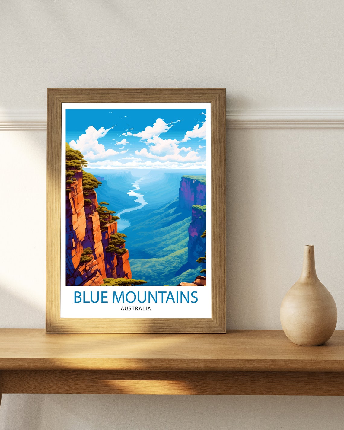 Blue Mountains Australia Canyon Valley Vista Travel Art Poster - Image 2