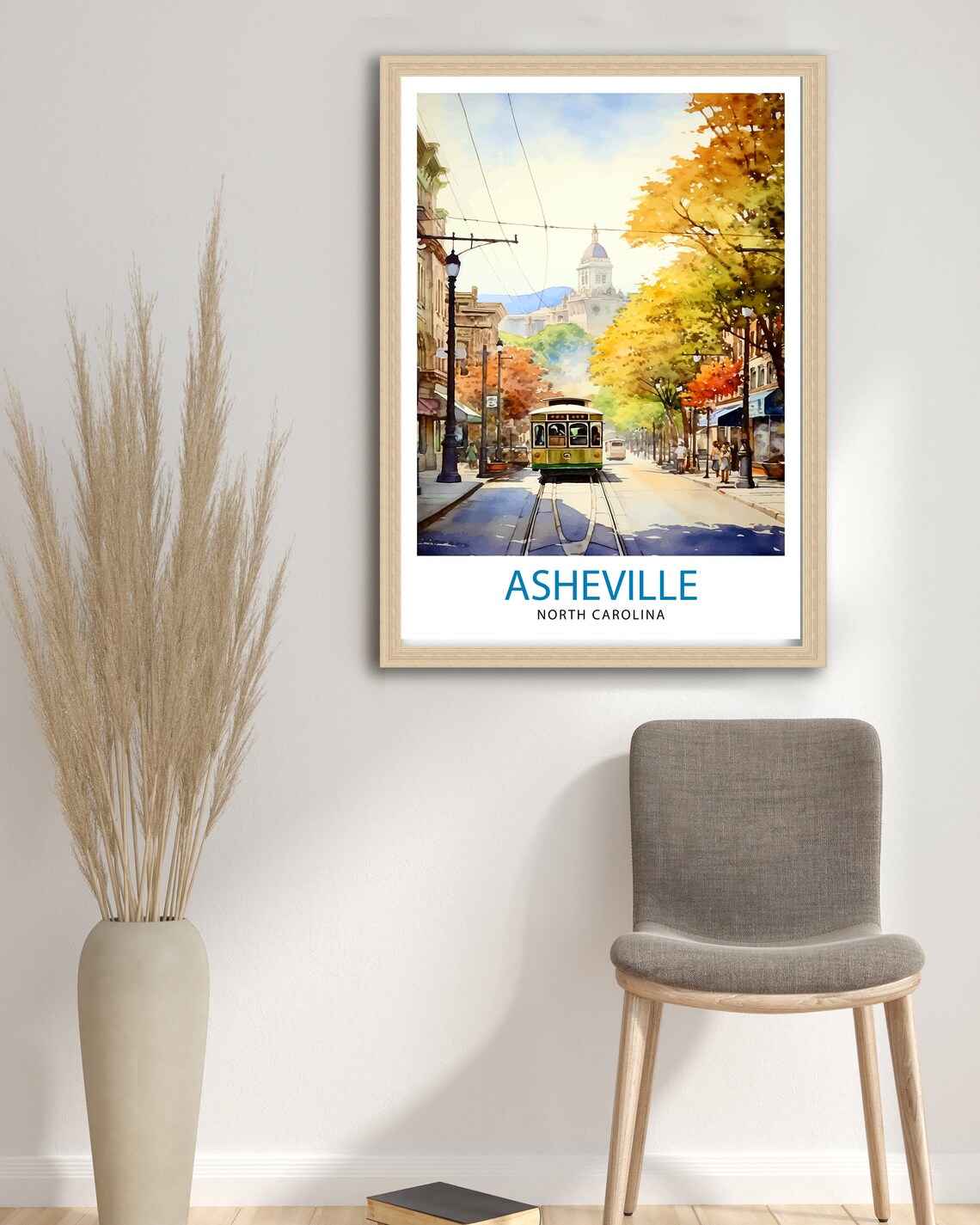 Asheville North Carolina Trolley Street Travel Poster Autumn Art - Image 2
