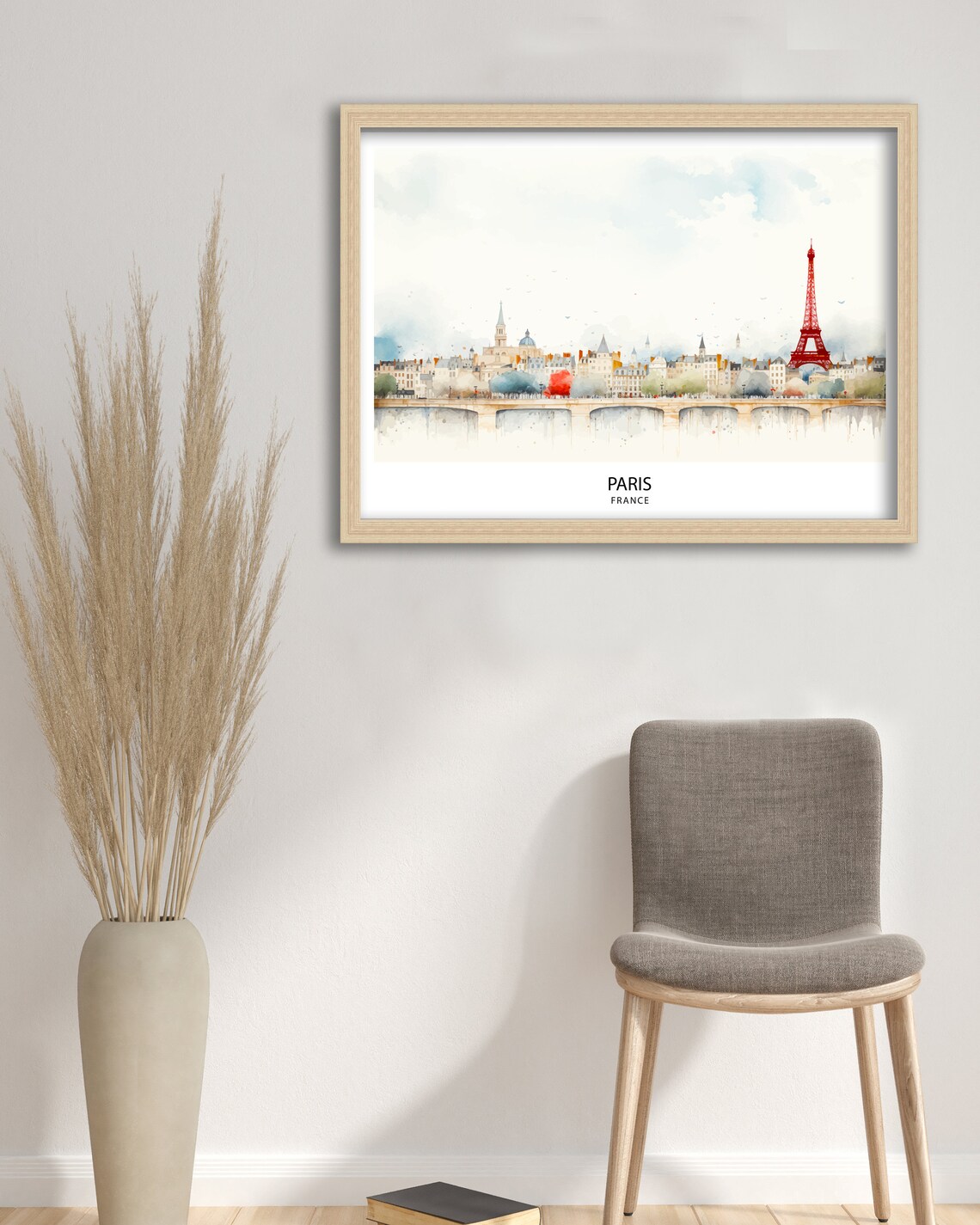 Paris France Eiffel Tower Watercolor Skyline Cityscape Travel Poster - Image 2