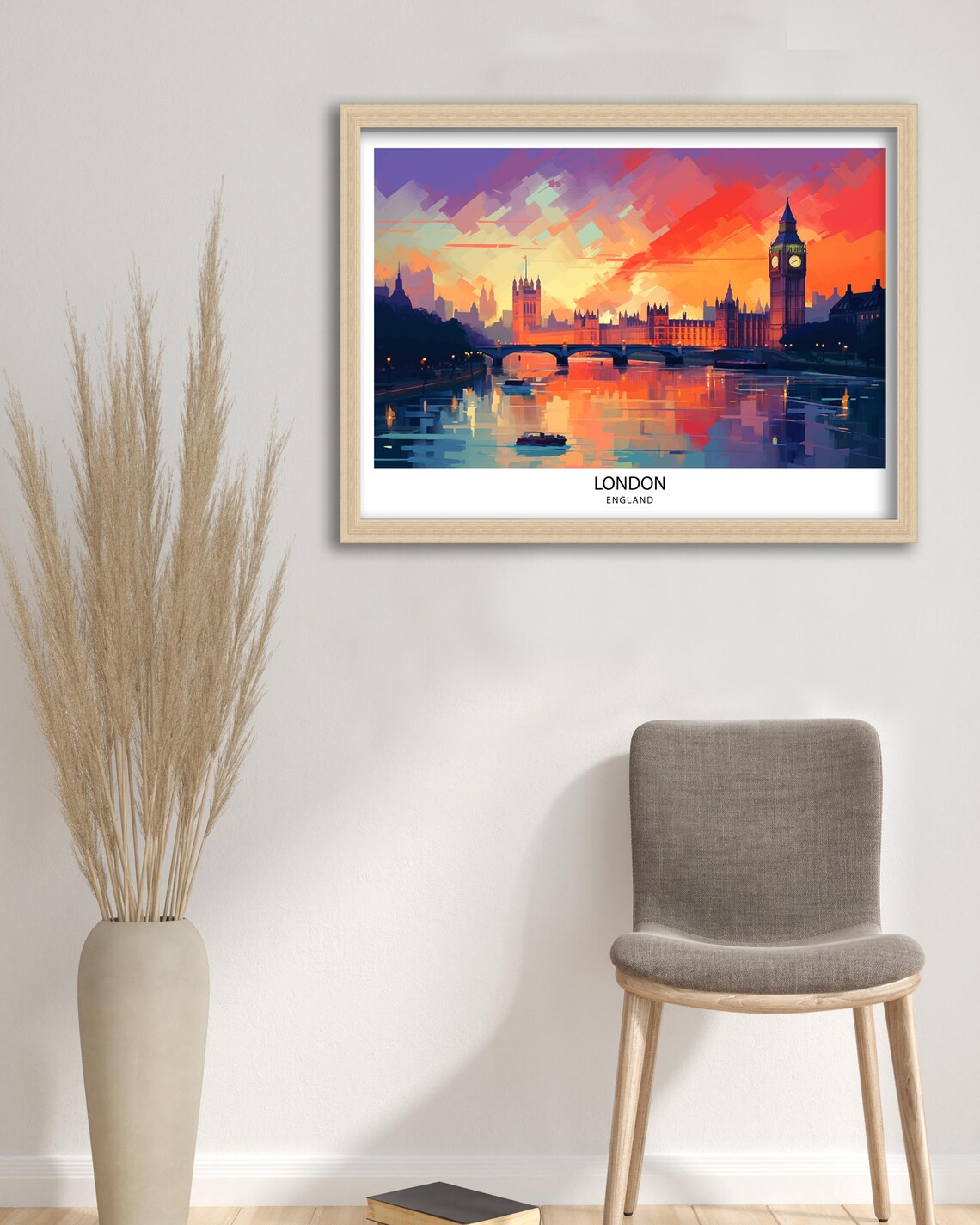 London England Sunset Thames Vintage Style Travel Poster Skyline Wall Decor - Image 2