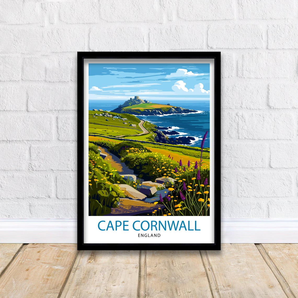 Cape Cornwall England Coastal Cliffs Path Wildflowers Travel Poster - Image 2