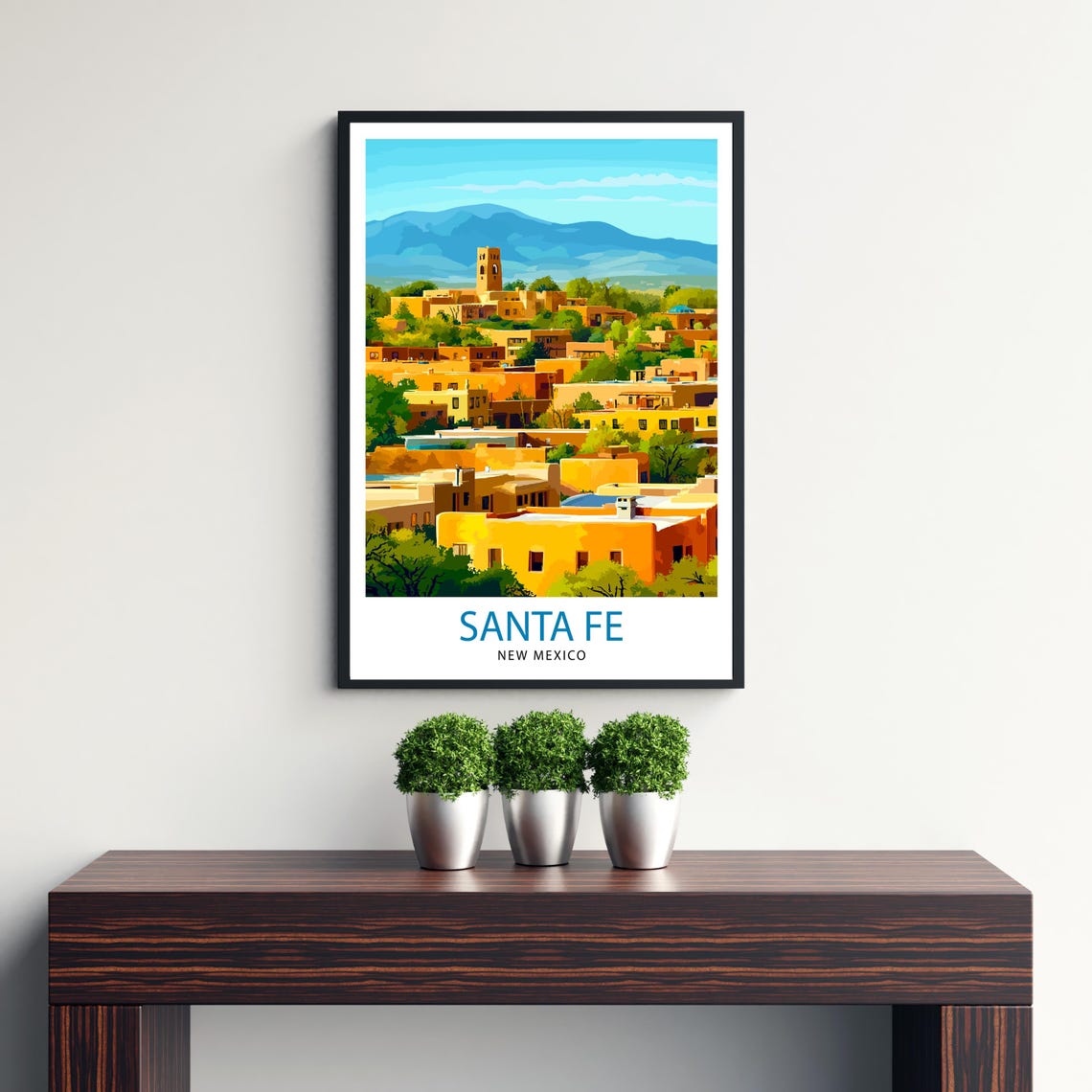 Santa Fe New Mexico Adobe Rooftops Desert Mountain Travel Poster - Image 3
