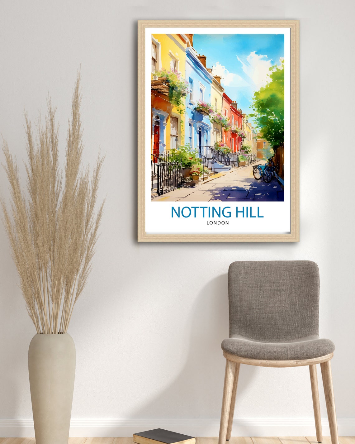 Notting Hill London Colorful Terraced Houses Street Art Poster - Image 3