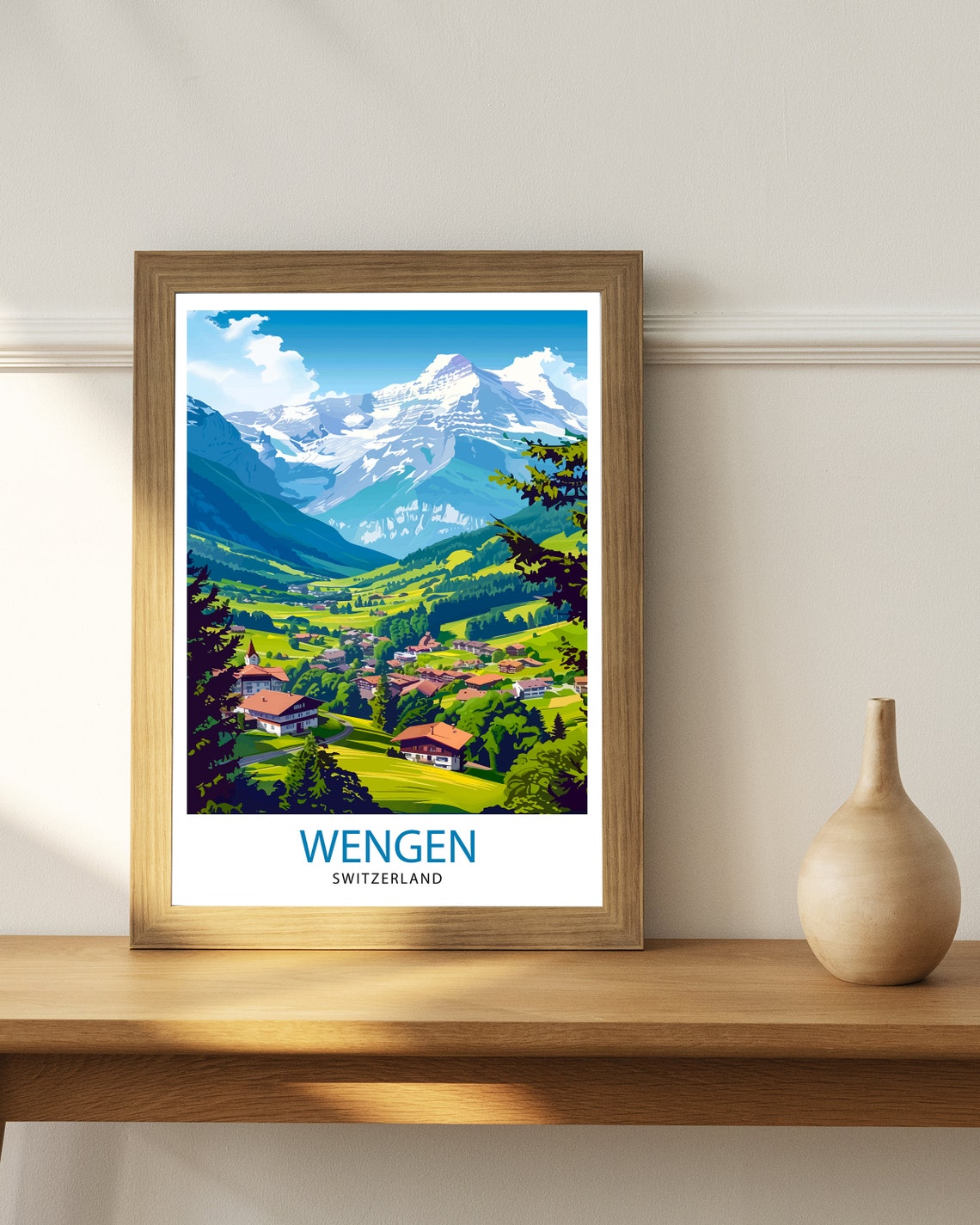 Wengen Switzerland Alpine Village Snow Capped Peaks Travel Poster - Image 2