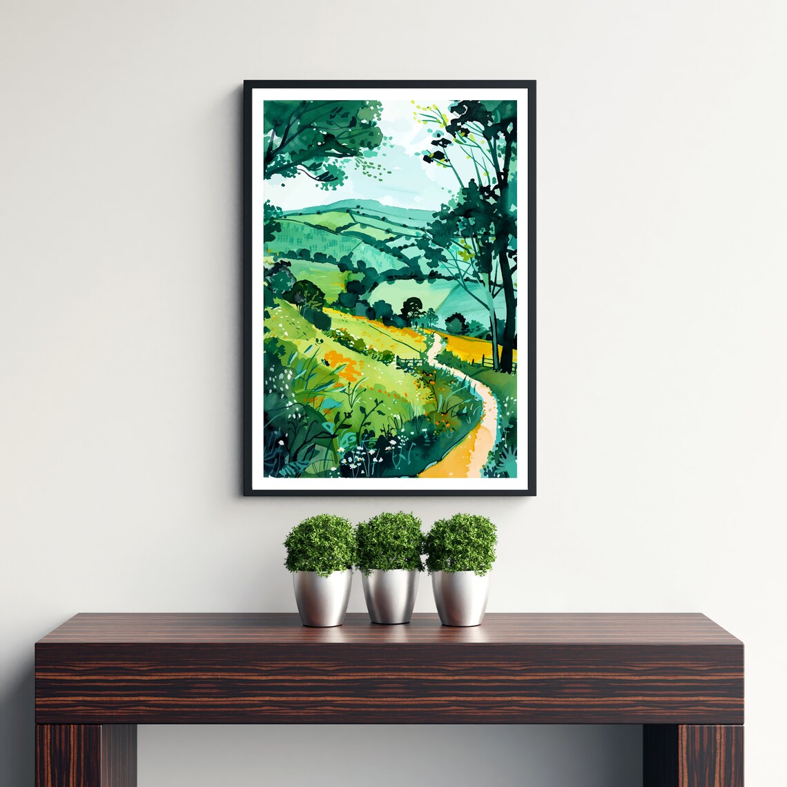 Wenlock Edge Shropshire Woodland Valley Path Watercolor Poster - Image 3