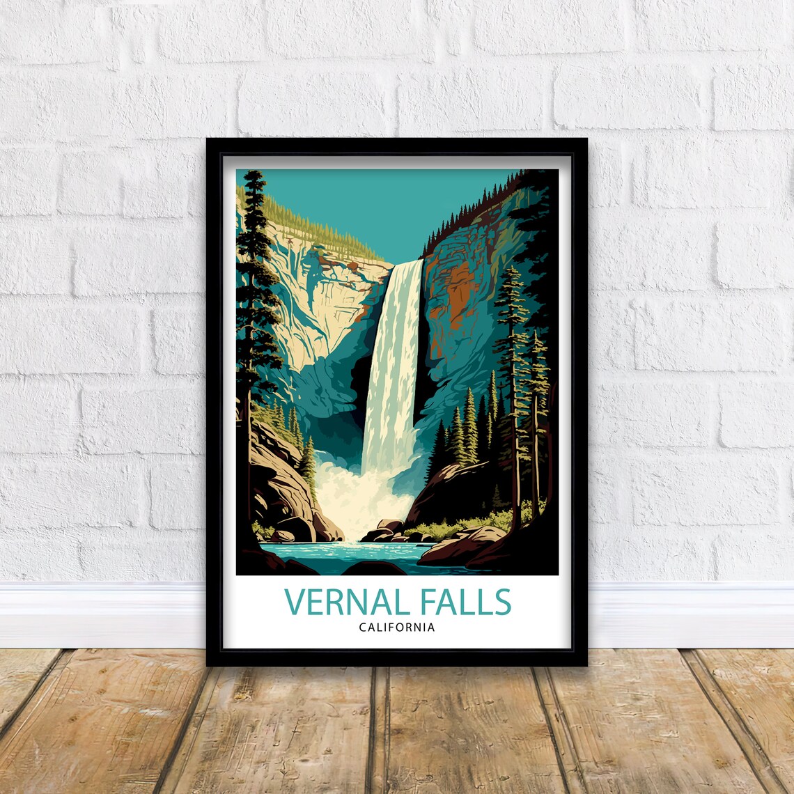 Vernal Falls California Yosemite Waterfall Illustration Poster