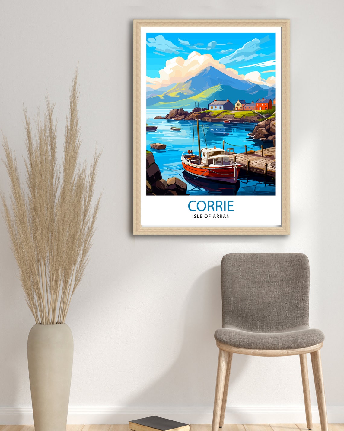 Corrie Isle Of Arran Harbour Fishing Boat Mountain View Poster - Image 2