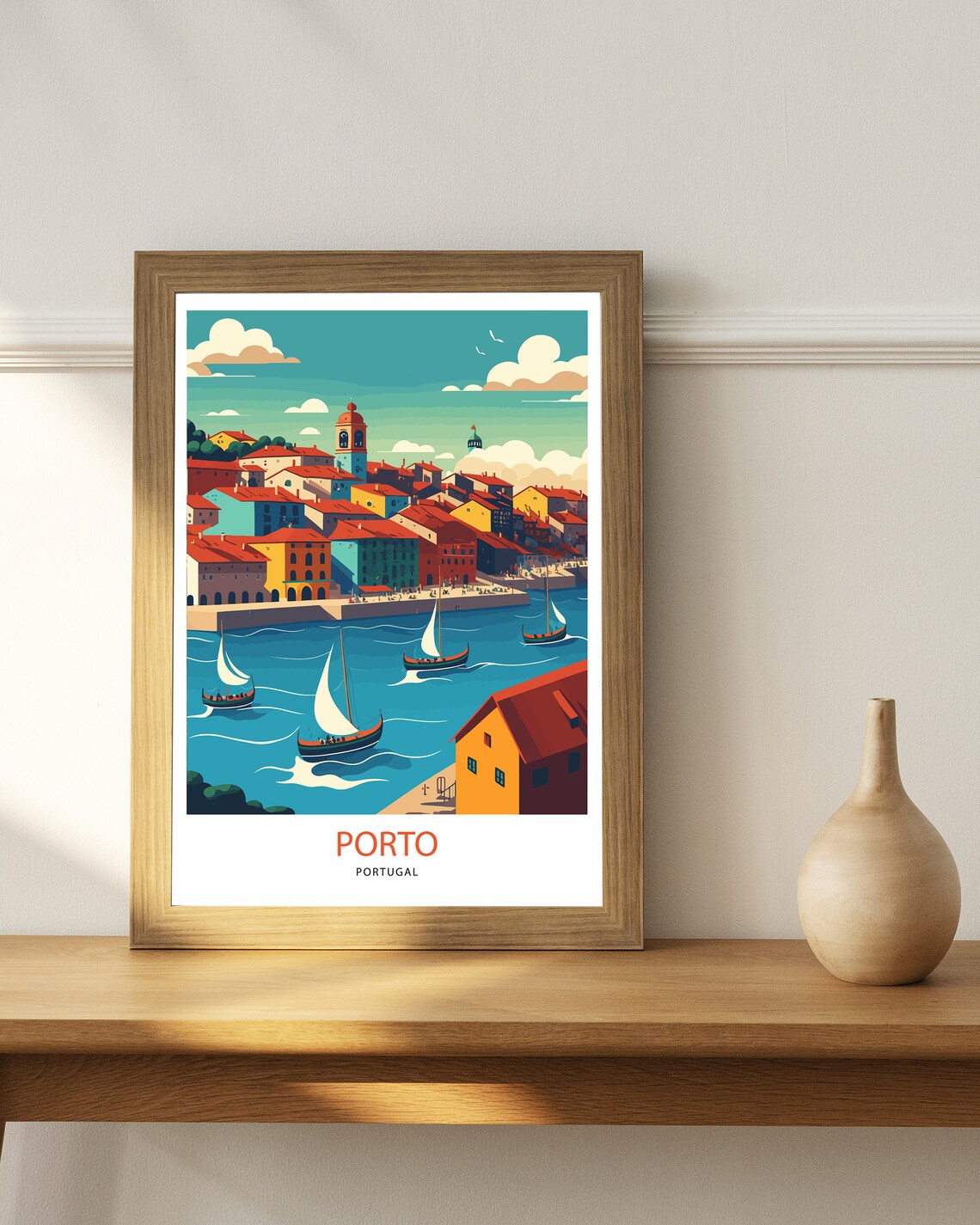 Porto Portugal Riverside Rabelo Boats Cityscape Travel Poster - Image 3