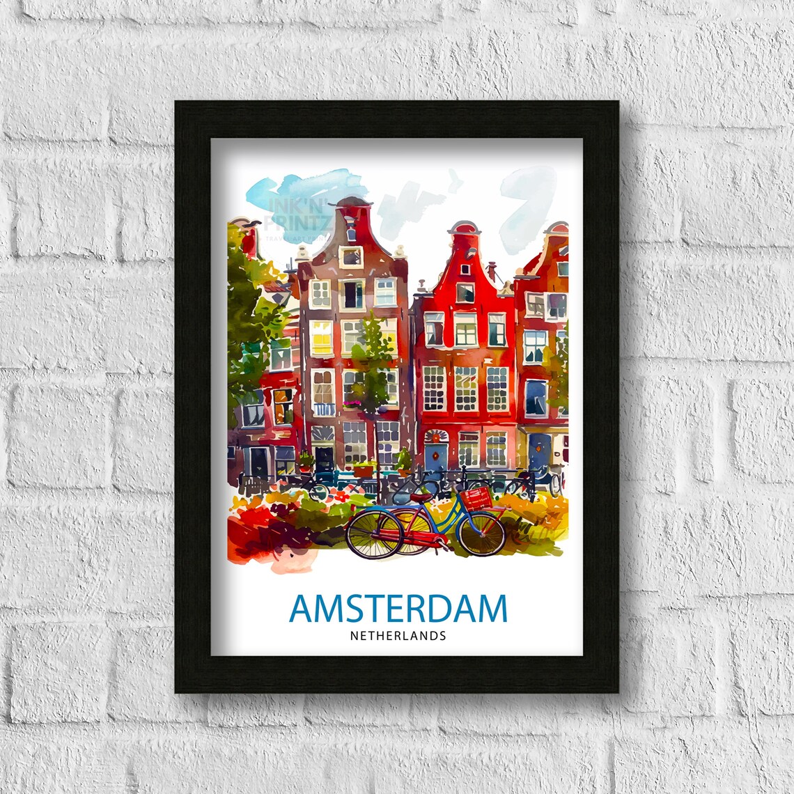 Amsterdam Netherlands Canal Houses and Bicycles City Art Poster - Image 3