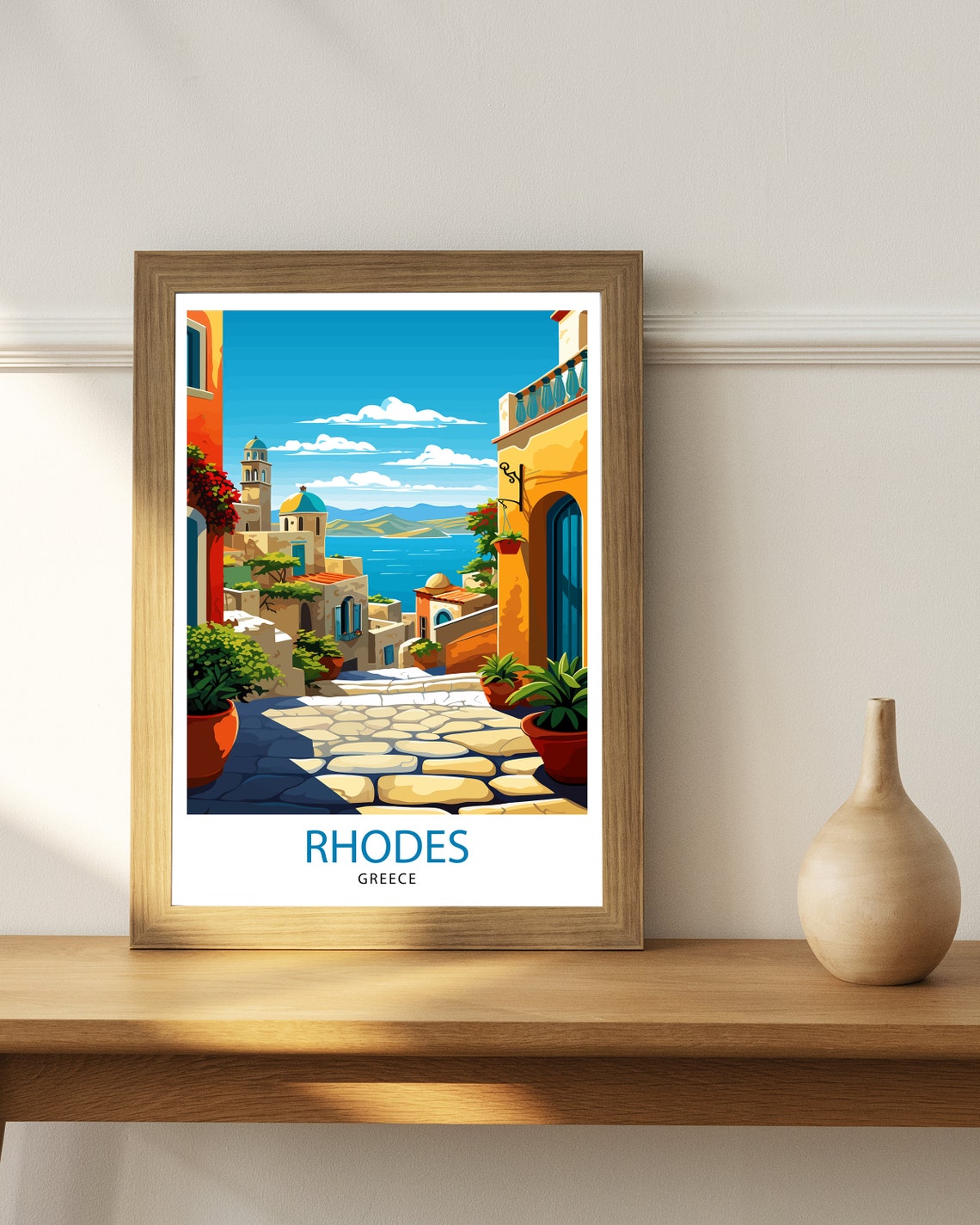 Rhodes Greece Travel Print Rhodes Wall Decor Greek Island Poster Rhodes Travel Prints Rhodes Illustration Greece Wall Art Rhodes Island - Image 2