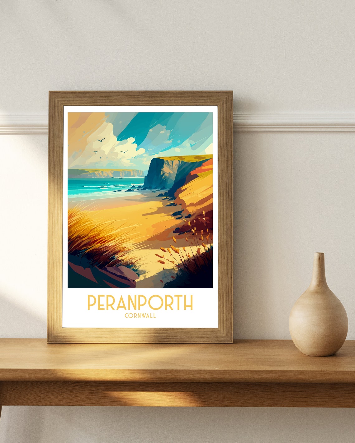 Perranporth Cornwall Sandy Beach Cliffs Dune Grass Surf Poster - Image 3