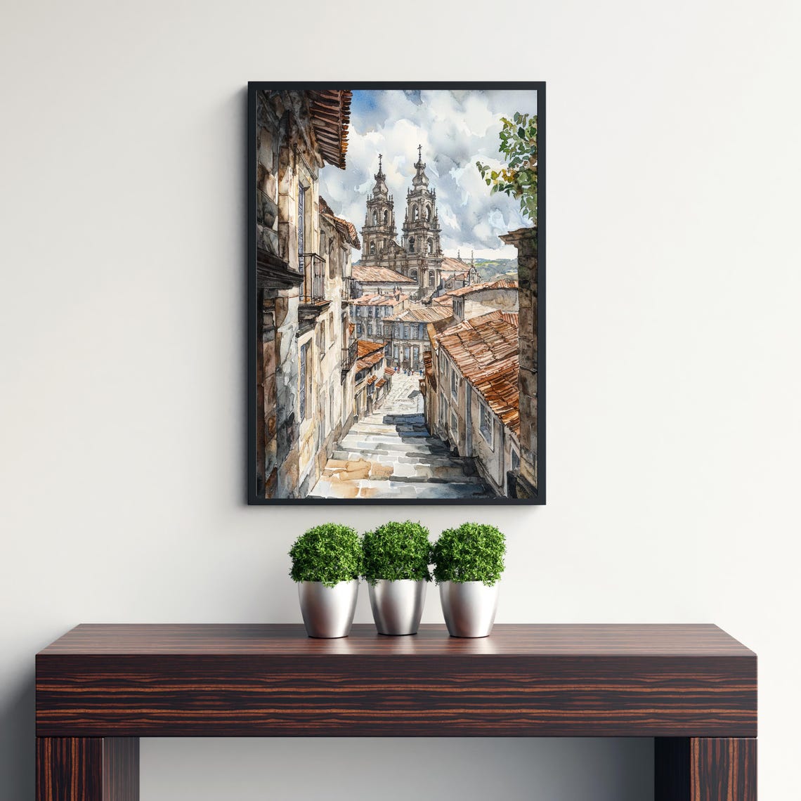 Santiago De Compostela Cathedral Watercolor Art Print