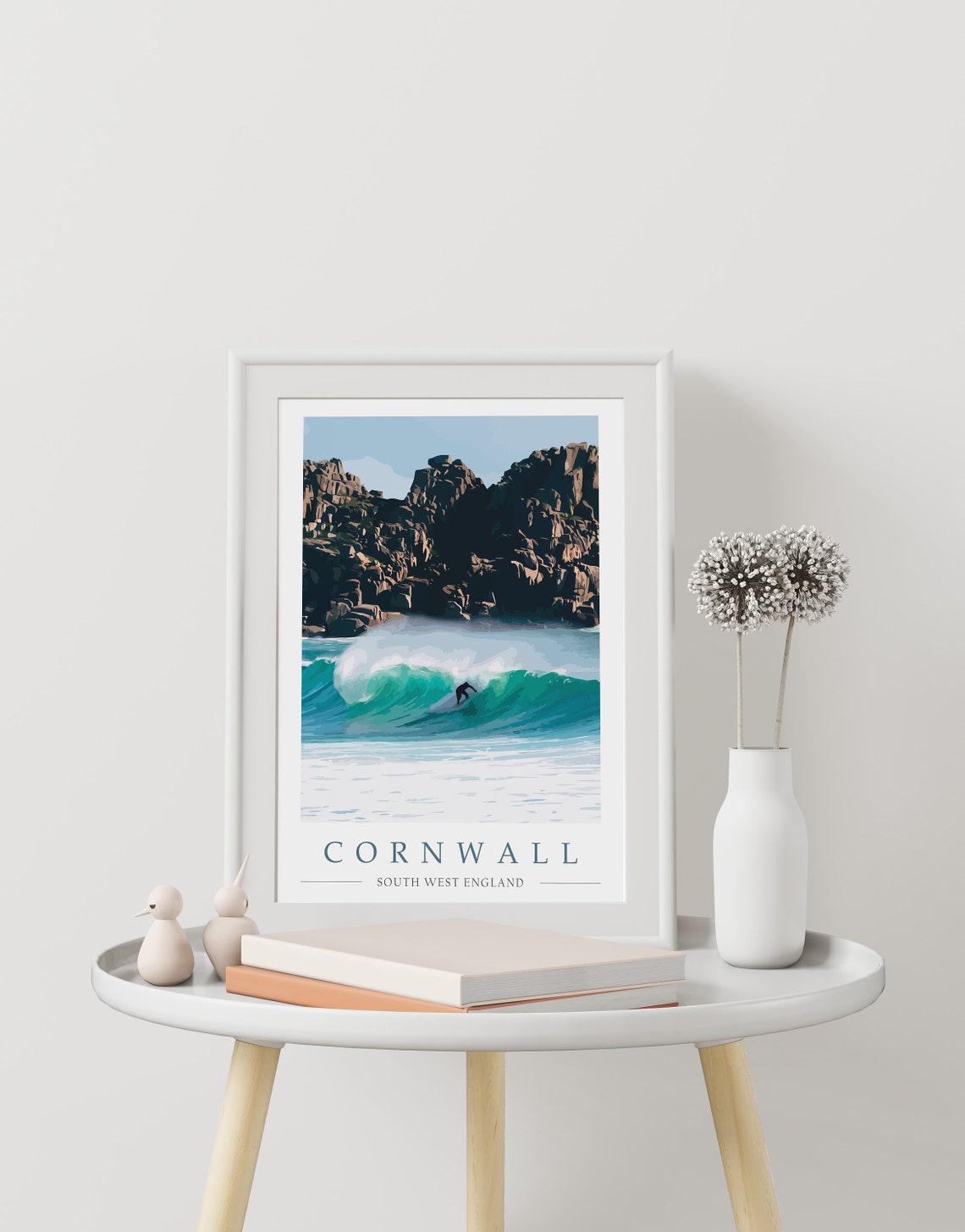 Cornwall South West England Surfer Riding a Turquoise Wave Poster - Image 2
