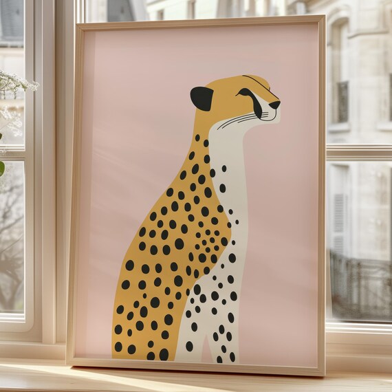 Animal Poster Wall Art Hallway Living Area Pastel Leopard Modern Design Pink Beige Creative Decoration Office Room Kitchen