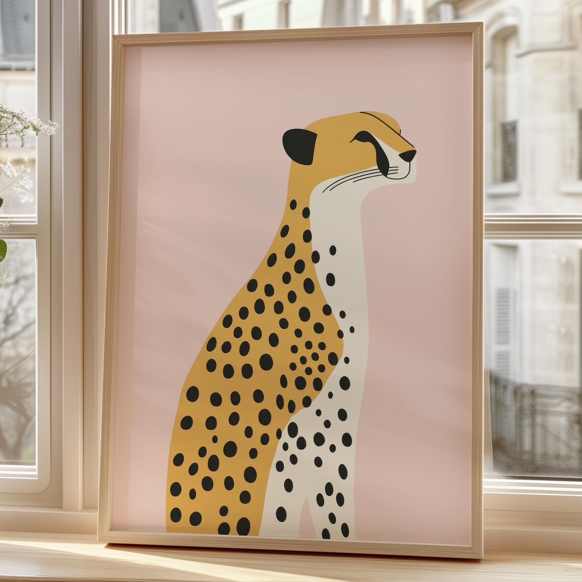 Modern Minimalist Cheetah Illustration Pastel Pink Animal Poster