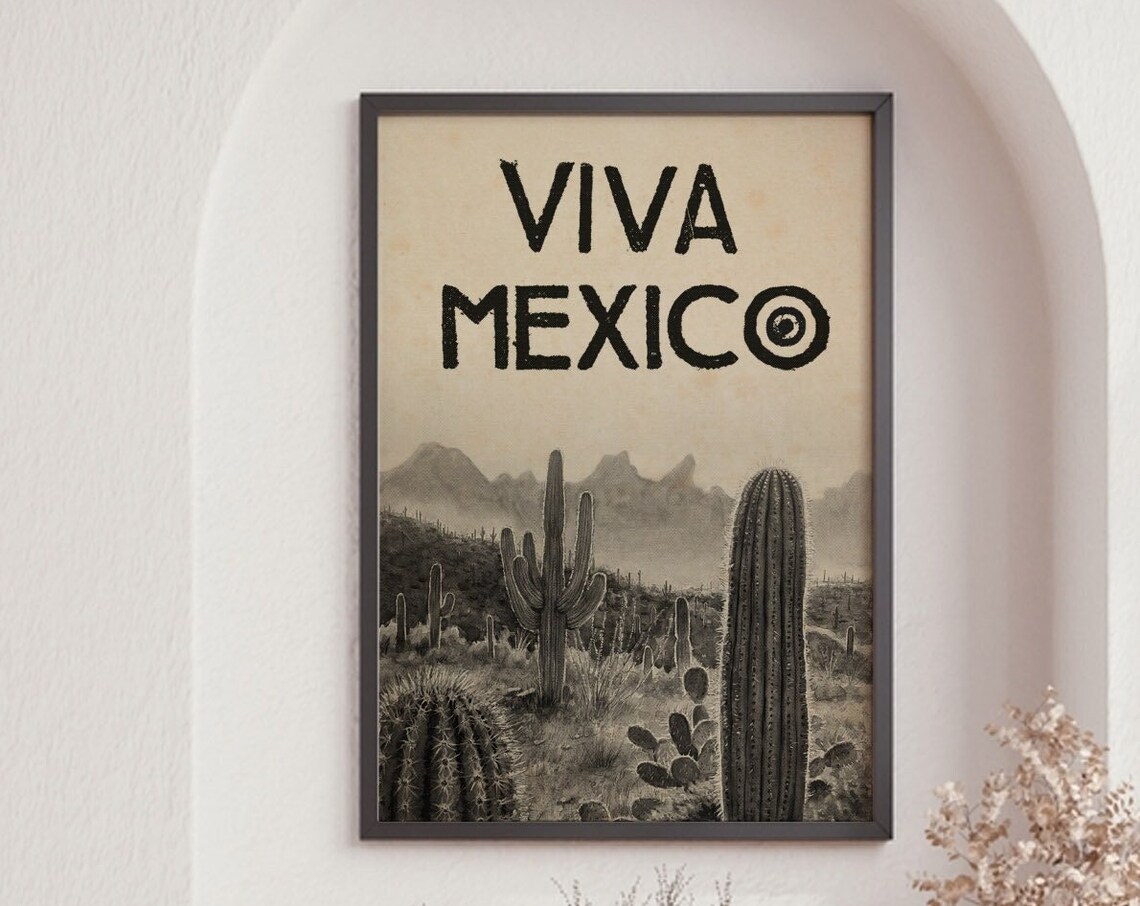 Mexico Blooming Cactus, Mexico Travel Poster