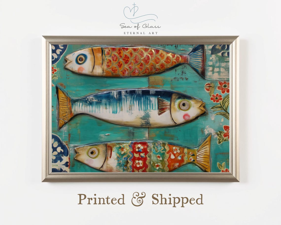 Sardines Folk Art Mediterranean Fish Kitchen Decorative Wall Art