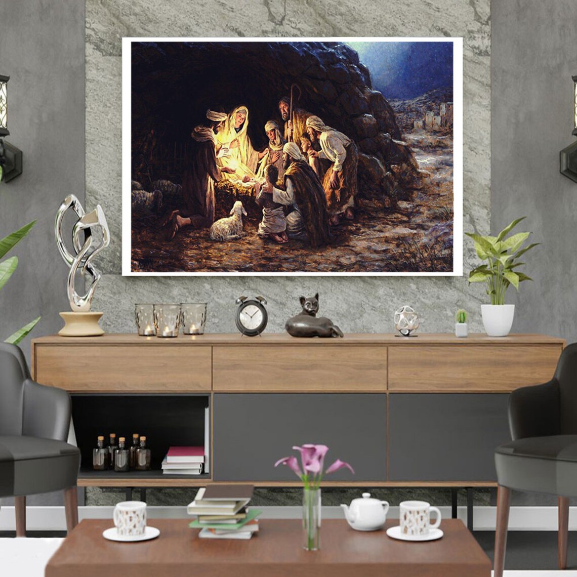Nativity Scene Birth Of Jesus Holy Family Manger Religious Art Poster - Image 3
