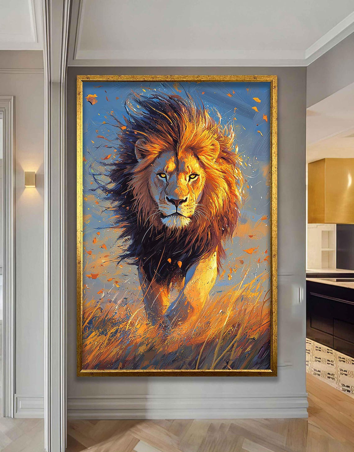 Noble Lion Painting Oil Painting Walking Lion Maned Lion Painting Painting Modern Print Animal Art Large Framed Ready To Hang - Image 4