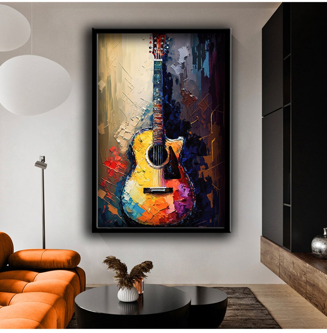 Acoustic Guitar Colorful Impasto Oil Painting Music Lover Decor Wall Poster - Image 3