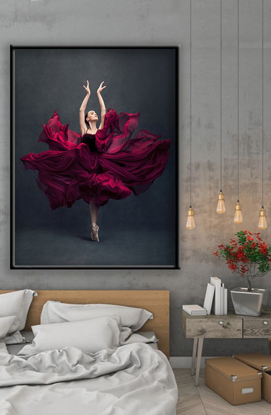 Ballerina Red Dress Dramatic Leap Dark Background Ballet Art Poster - Image 3