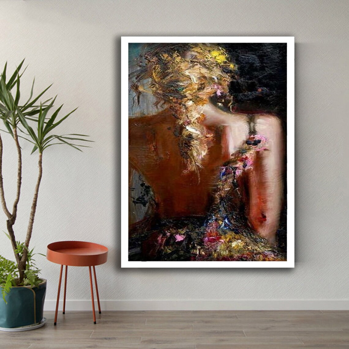 Abstract Oil Woman Back View Thick Impasto Texture Dark Art Poster - Image 2