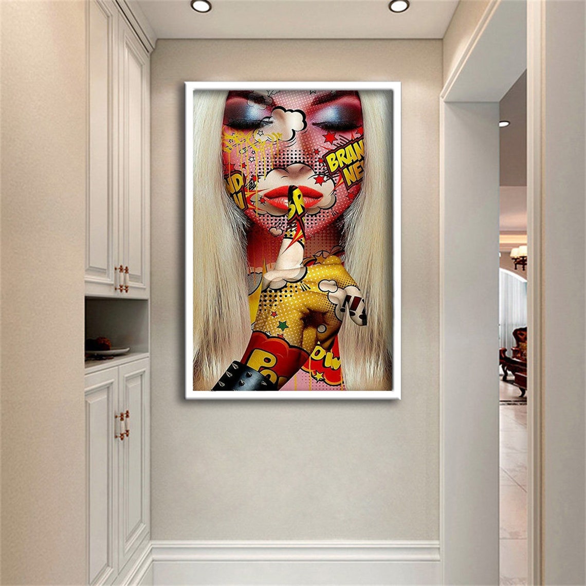 Pop Art Comic Woman Shushing Finger Halftone Colorful Art Poster - Image 2