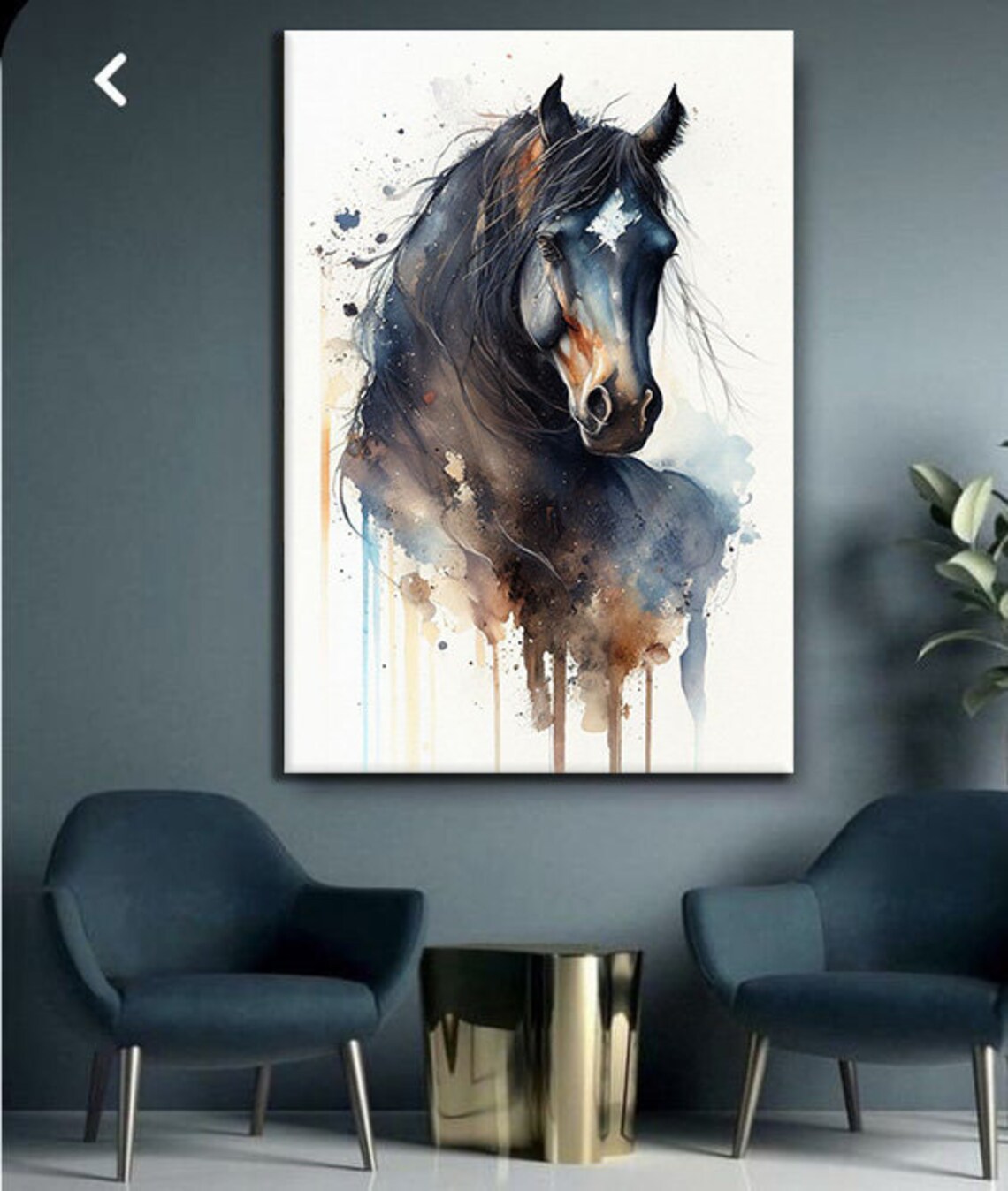 Black Horse Watercolor Splash Art Elegant Equine Portrait Poster - Image 3