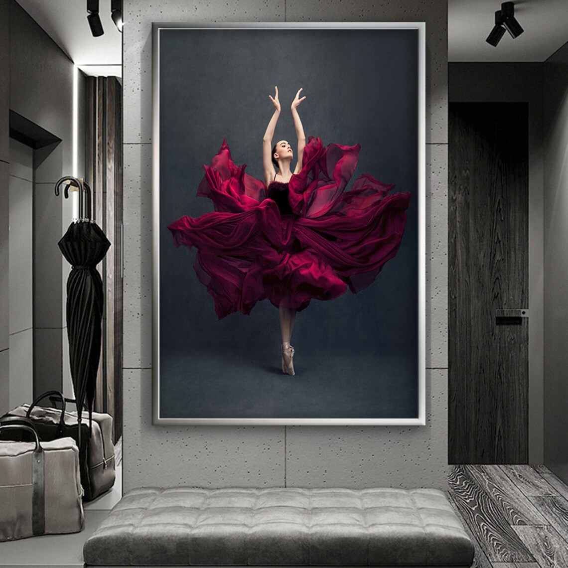 Ballerina Red Dress Dramatic Leap Dark Background Ballet Art Poster - Image 4