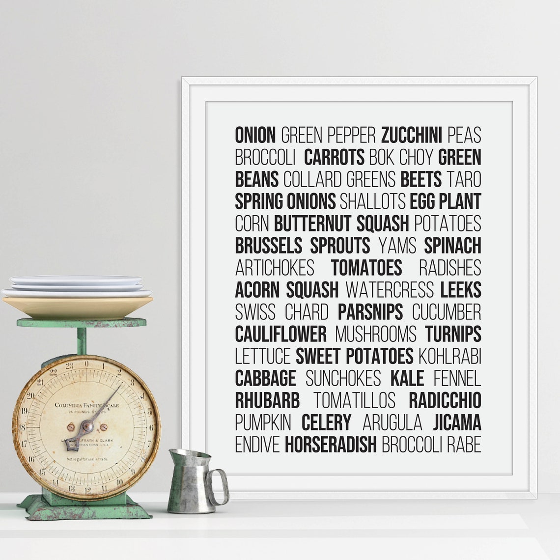 Veggie Kitchen Botanical Framed Art Print Wood Frame Finish Preview - Image 2