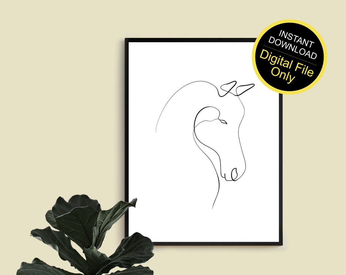 Continuous One Line Horse Head Drawing Minimalist Animal Art Print
