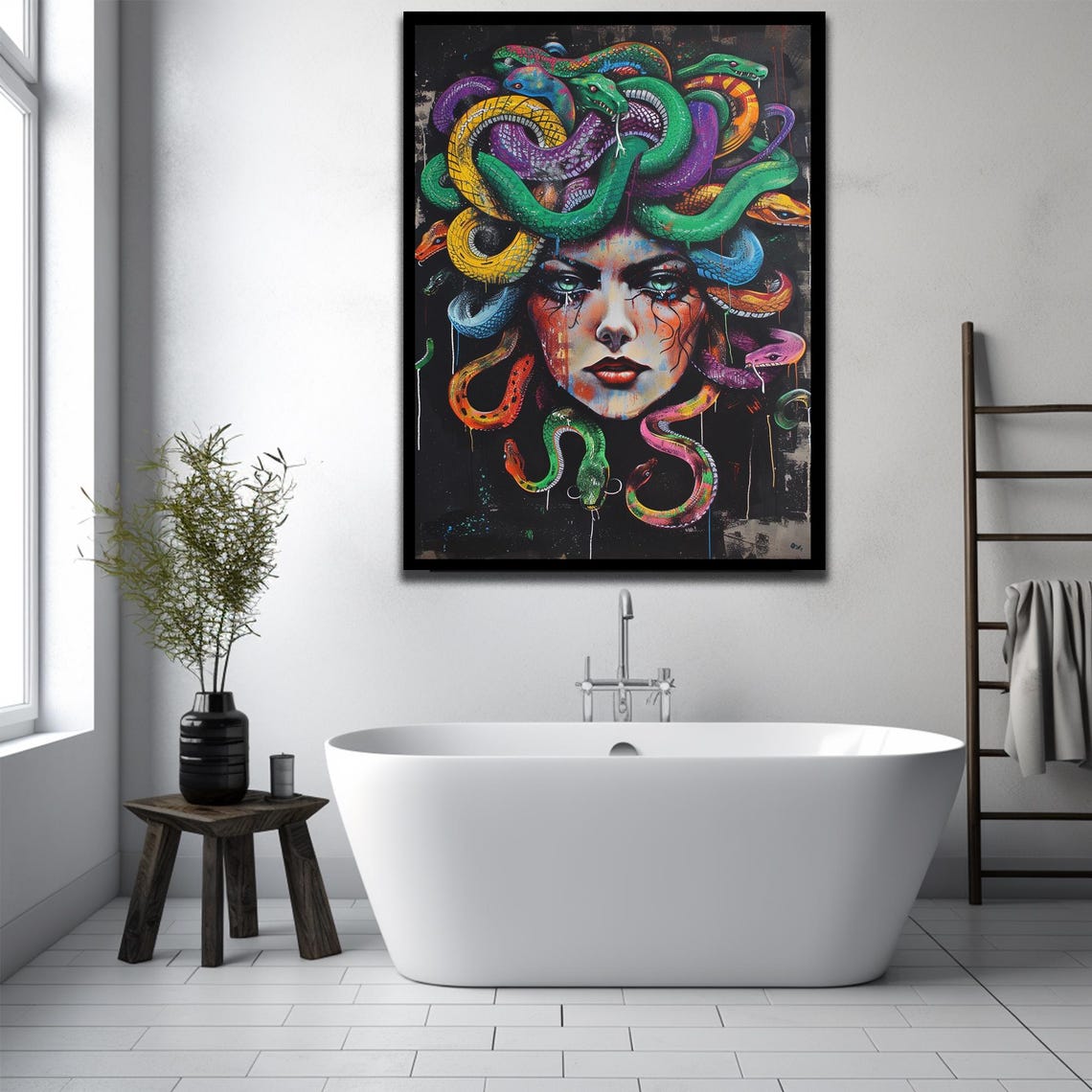 Medusa Snake Hair Wall Art in Bold Graffiti Style with Vivid Colors - Image 3