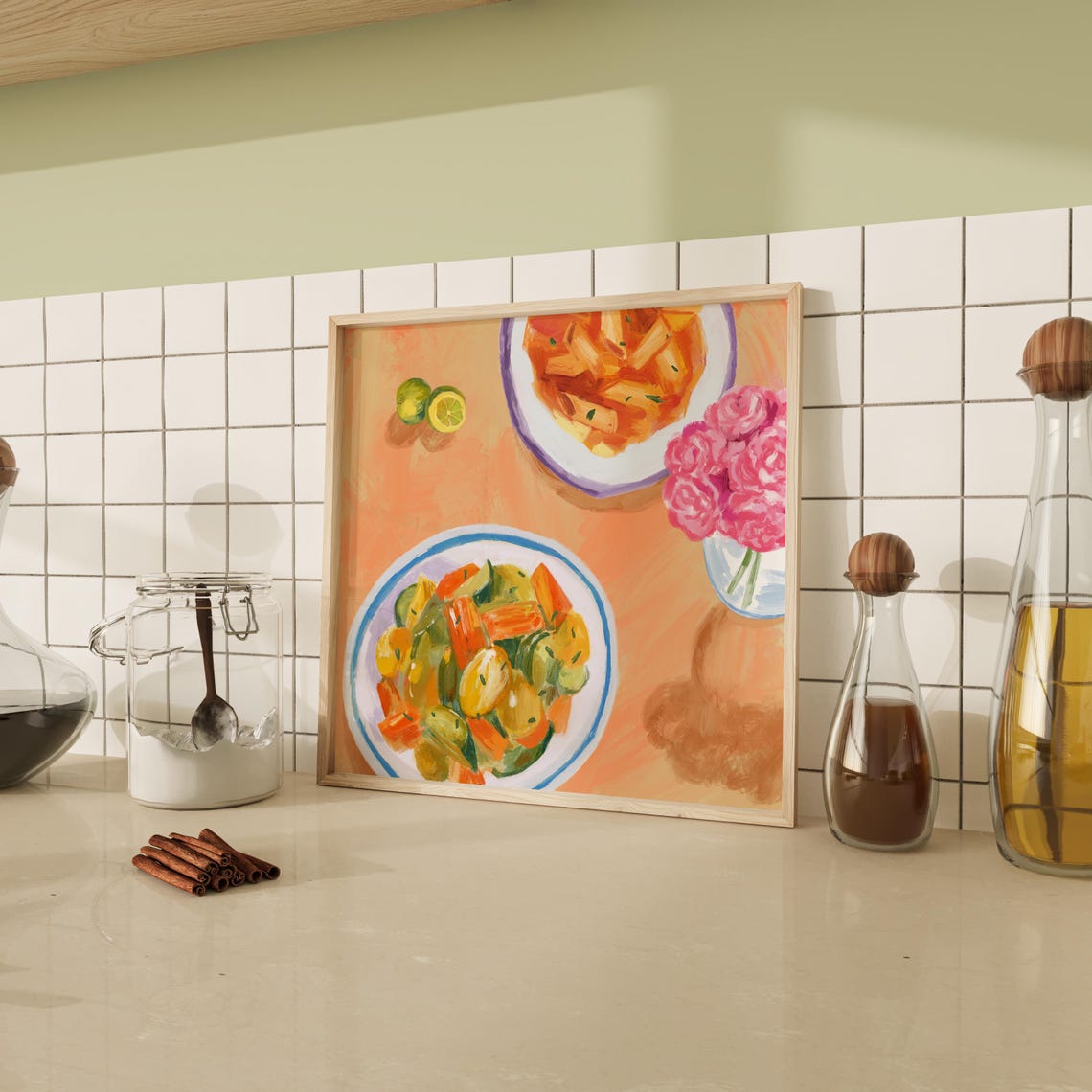 Colorful Maximalist Kitchen Pasta Table Still Life Painting Art Print - Image 5