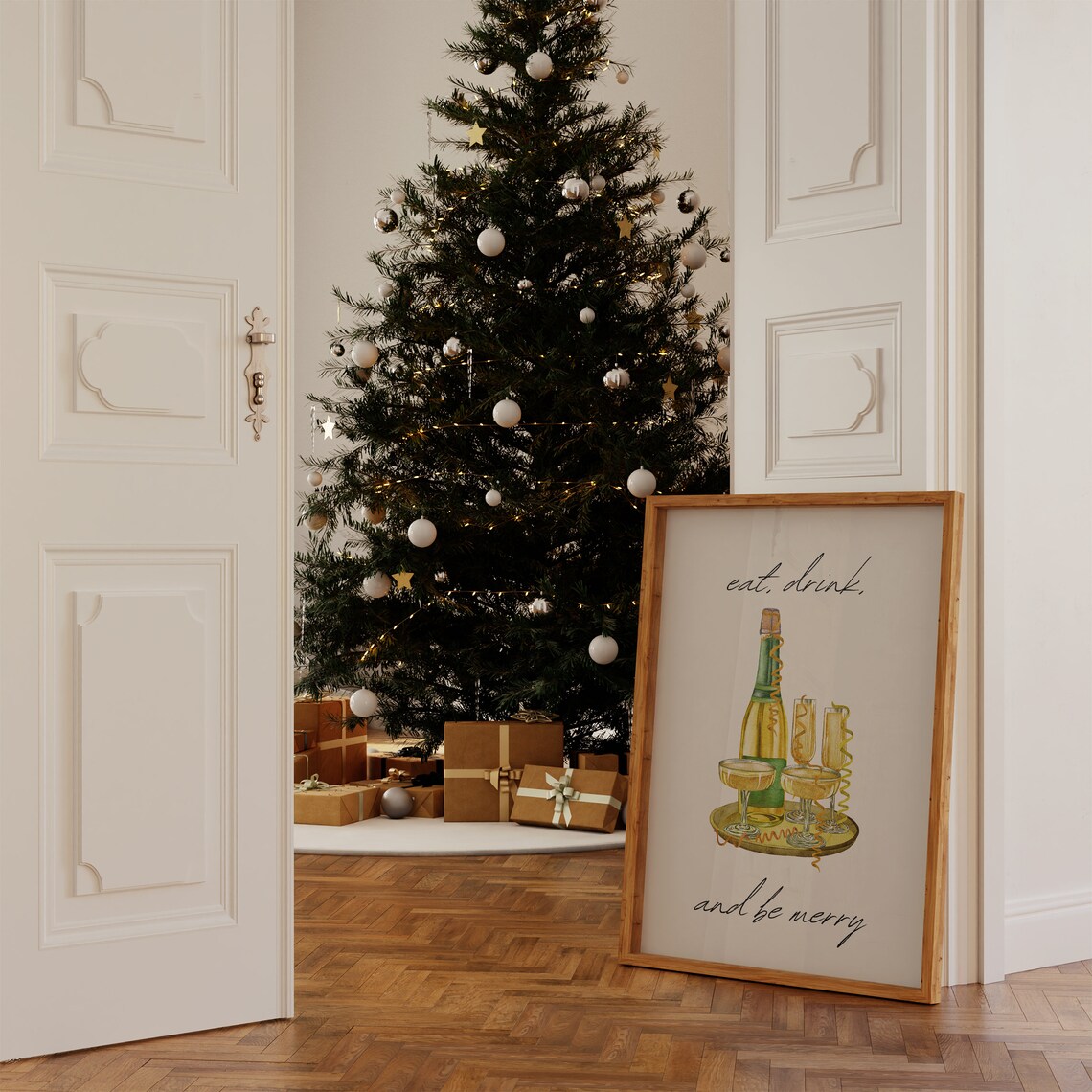 Eat Drink and Be Merry Champagne Watercolor Holiday Party Poster - Image 3