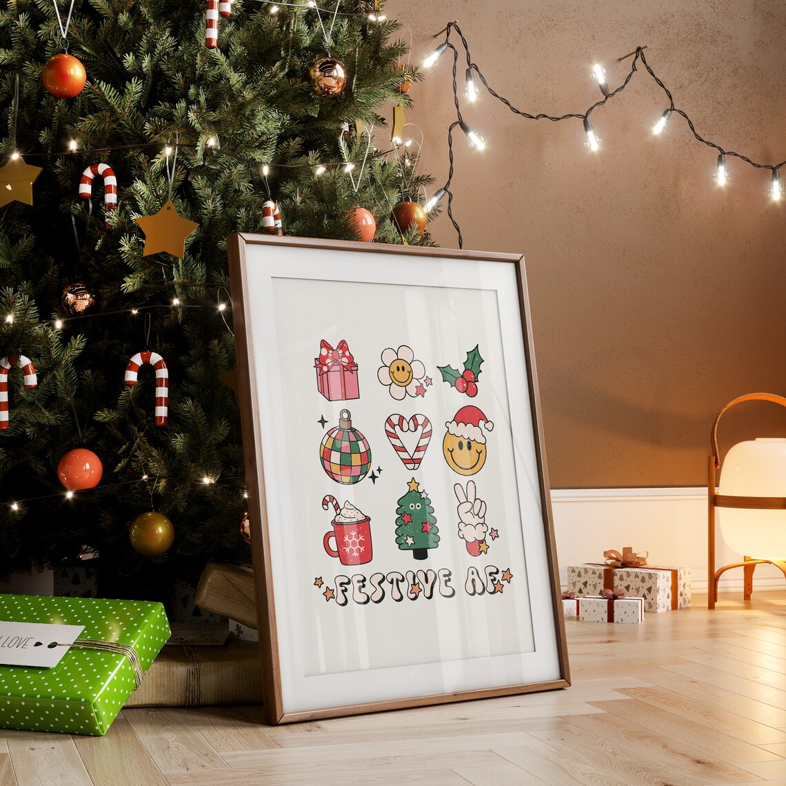 Festive AF Christmas Icons Retro Groovy Holiday Collage Poster - Image 2