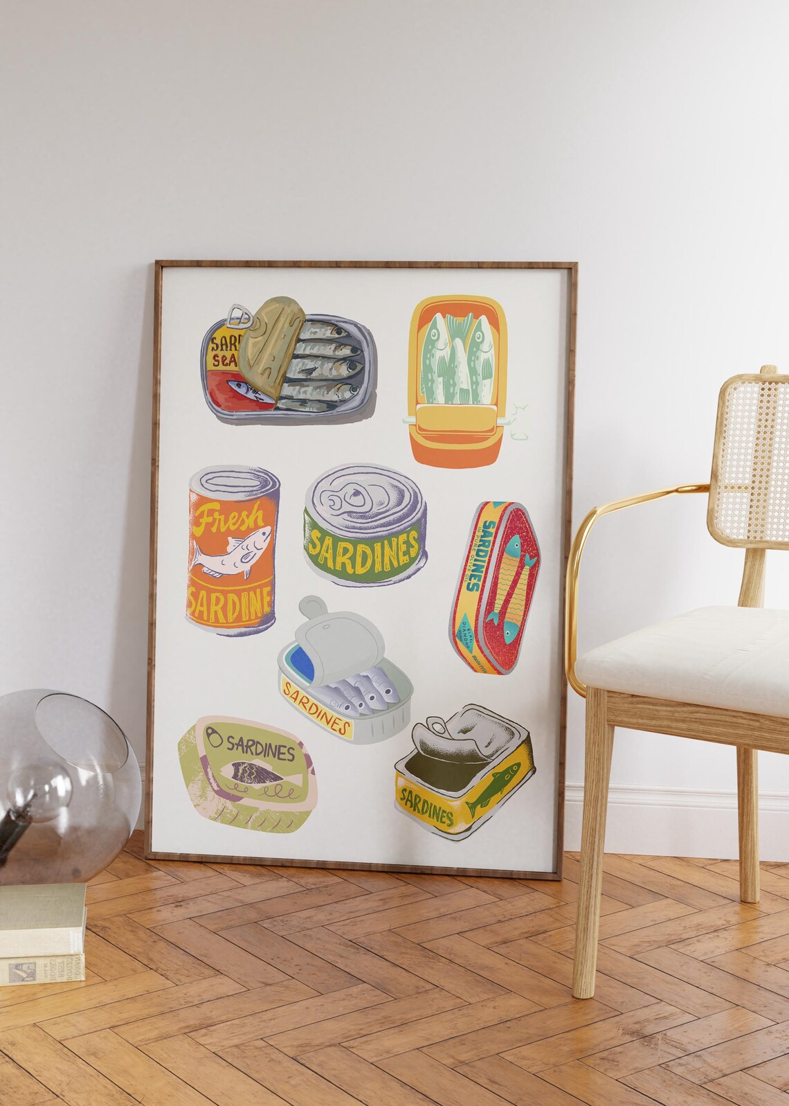 Vintage Sardine Tins Retro Food Illustration Funky Kitchen Poster - Image 4